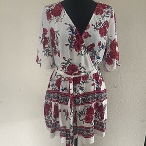 Trixxi Red and Blue Floral Romper